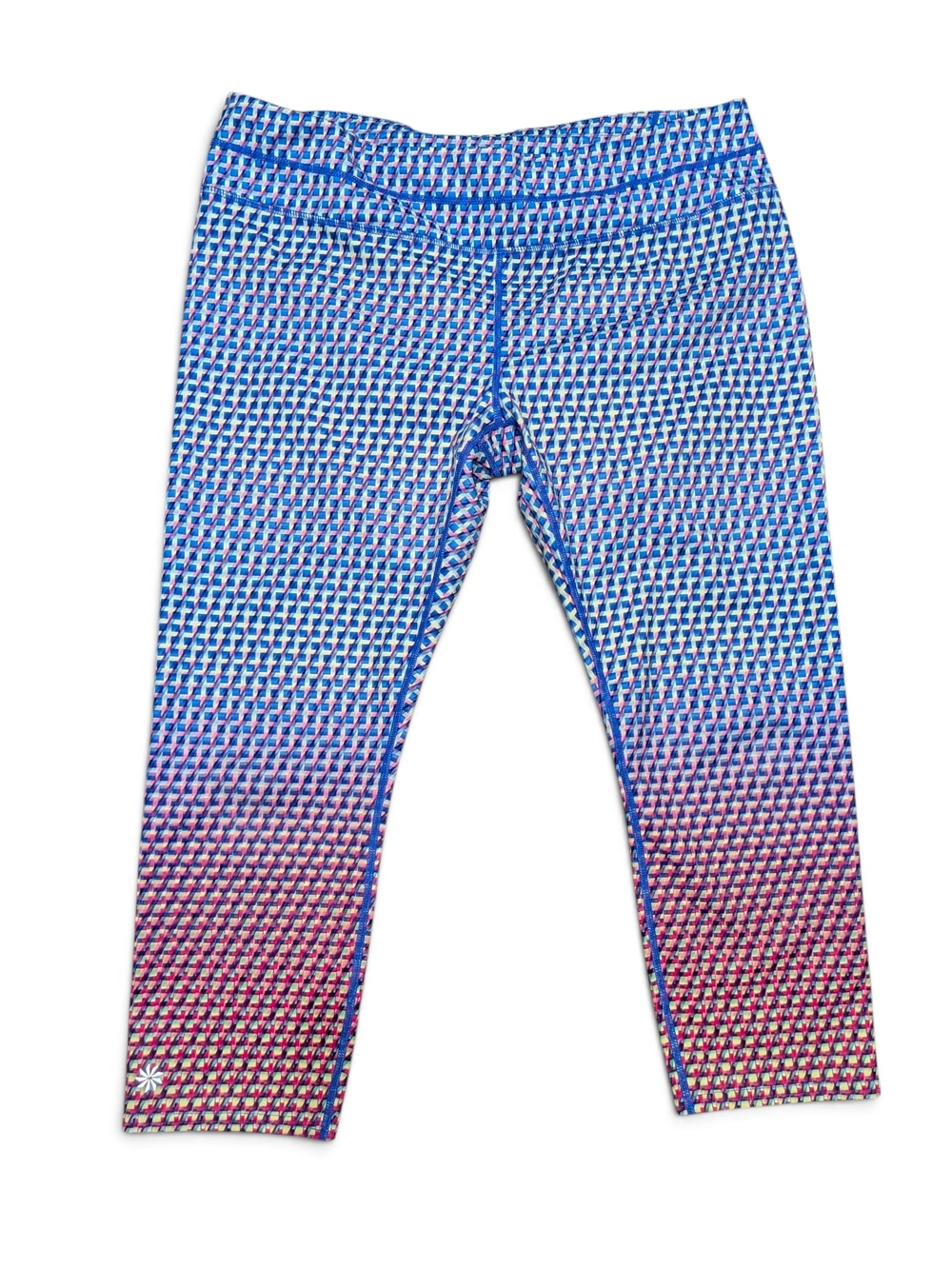Athleta Multi Vivid Sonar Blue Pink Capri Performance Run Leggings Women's XL